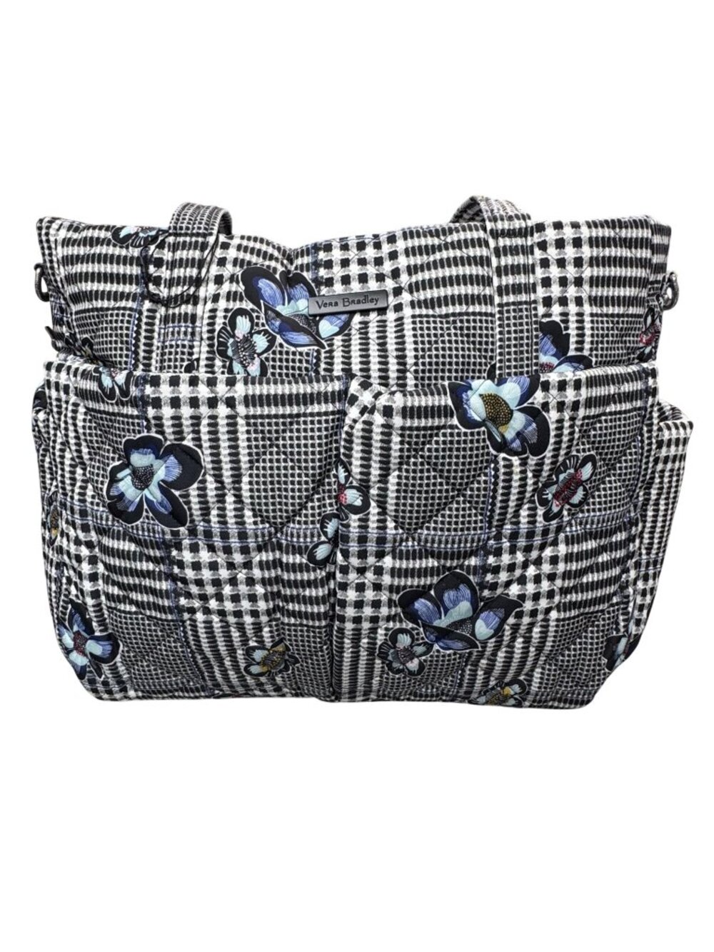 Vera Bradley Gingham Floral Quilted Tote Diaper Bag Bedford Flowers Black NWOT